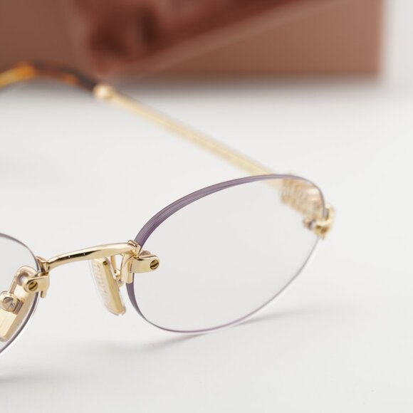 Miu Miu MUA54S 5AK08N Oval Sunglasses – Gold\\Clear Blue Light Filter main image 5